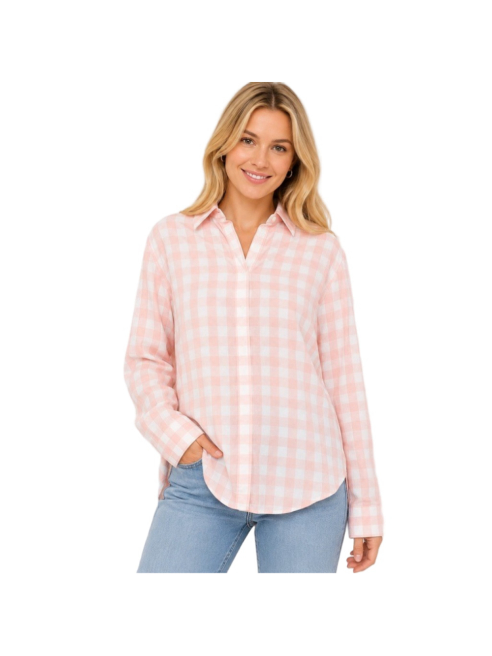 Lafayette 148 NY Pink Gingham Linen Shirt Tunic Size L Relaxed Beaded Trim - Picture 1 of 9